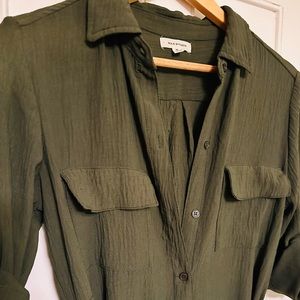 Army green maxi dress medium m by max studio button up front